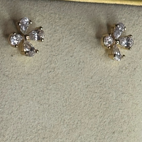 Gold Overlay Crystal Flower Stud Earrings Made with Swarovski Crystals - Picture 4 of 8